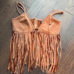 SHEIN Tan Fringe Crop Top